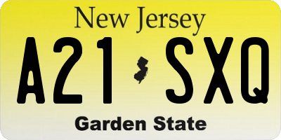 NJ license plate A21SXQ