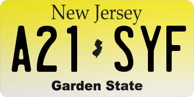 NJ license plate A21SYF