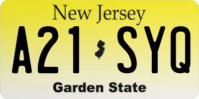 NJ license plate A21SYQ