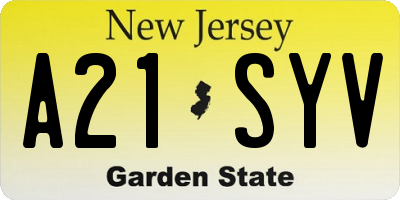 NJ license plate A21SYV