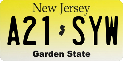NJ license plate A21SYW