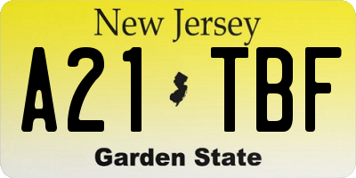 NJ license plate A21TBF
