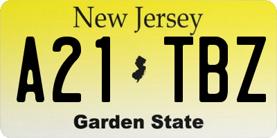 NJ license plate A21TBZ