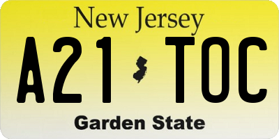 NJ license plate A21TOC