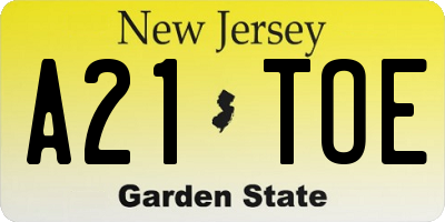 NJ license plate A21TOE