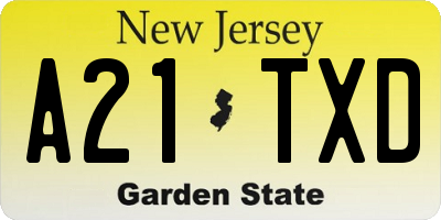 NJ license plate A21TXD