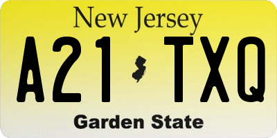 NJ license plate A21TXQ
