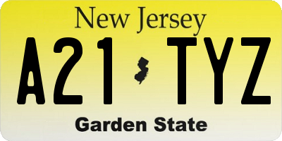 NJ license plate A21TYZ