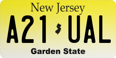NJ license plate A21UAL
