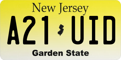 NJ license plate A21UID