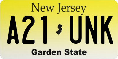 NJ license plate A21UNK