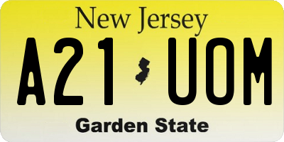 NJ license plate A21UOM