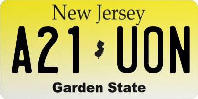 NJ license plate A21UON