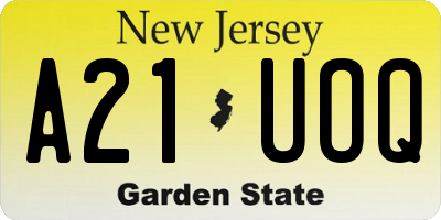 NJ license plate A21UOQ