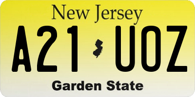 NJ license plate A21UOZ