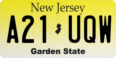 NJ license plate A21UQW