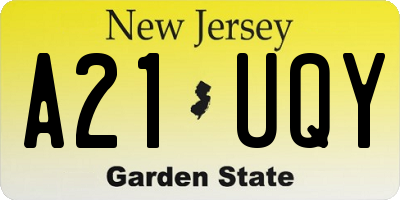 NJ license plate A21UQY