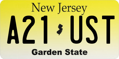 NJ license plate A21UST