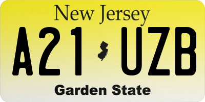 NJ license plate A21UZB