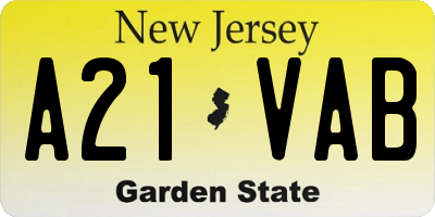 NJ license plate A21VAB
