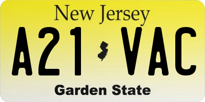 NJ license plate A21VAC