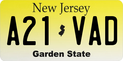 NJ license plate A21VAD