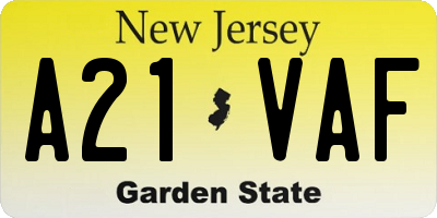 NJ license plate A21VAF