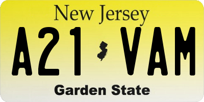 NJ license plate A21VAM