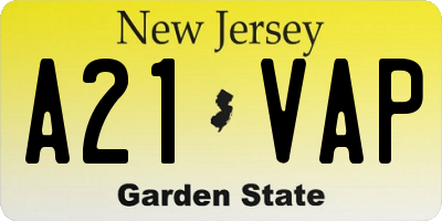NJ license plate A21VAP
