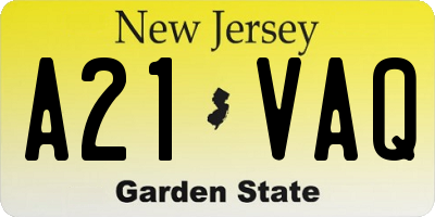 NJ license plate A21VAQ