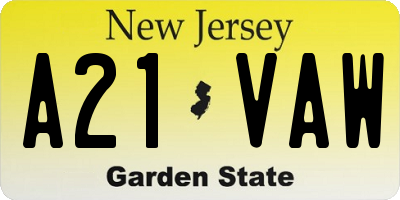 NJ license plate A21VAW