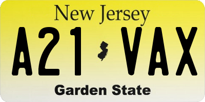 NJ license plate A21VAX