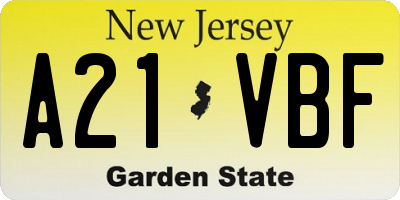 NJ license plate A21VBF