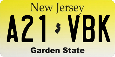 NJ license plate A21VBK