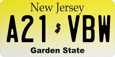 NJ license plate A21VBW