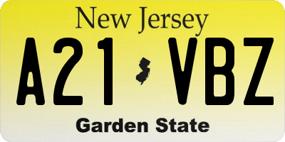 NJ license plate A21VBZ