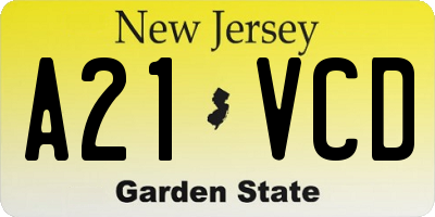 NJ license plate A21VCD