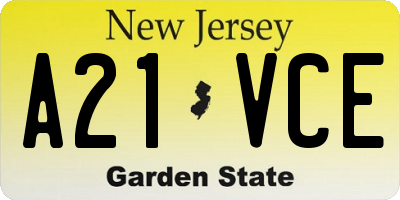 NJ license plate A21VCE