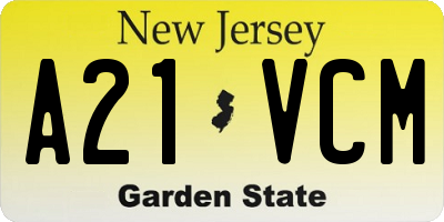 NJ license plate A21VCM