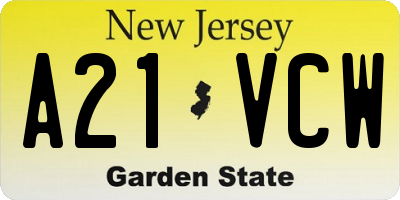 NJ license plate A21VCW