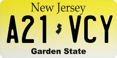NJ license plate A21VCY