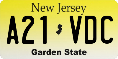 NJ license plate A21VDC