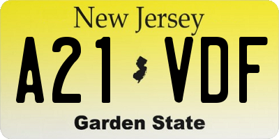 NJ license plate A21VDF