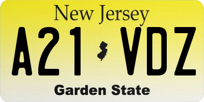 NJ license plate A21VDZ