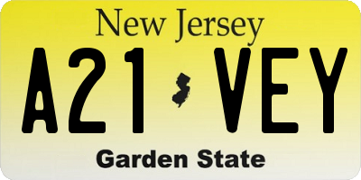 NJ license plate A21VEY