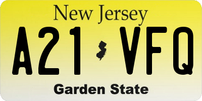 NJ license plate A21VFQ
