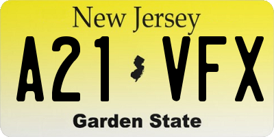NJ license plate A21VFX