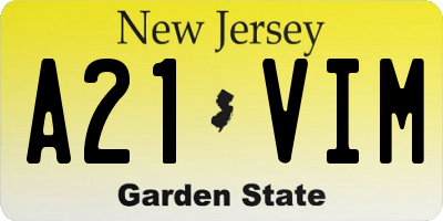 NJ license plate A21VIM