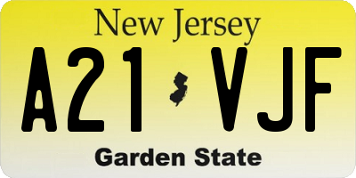 NJ license plate A21VJF