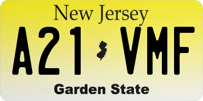 NJ license plate A21VMF